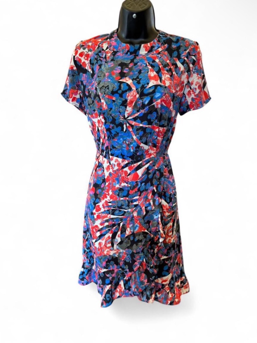 Aqua Multicolor Blue-Red Floral Mini Dress